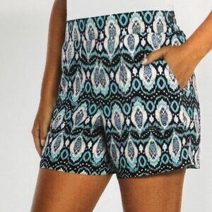 Wildfox Geo Print Pull-On Shorts Front Patch Pockets Blue Multi L